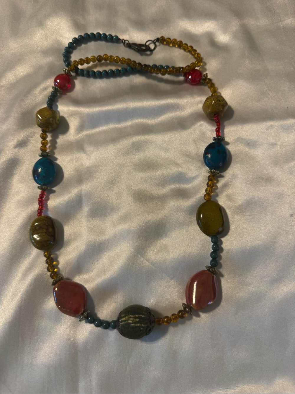Multicolor Glass Bead and Stone Statement Necklace